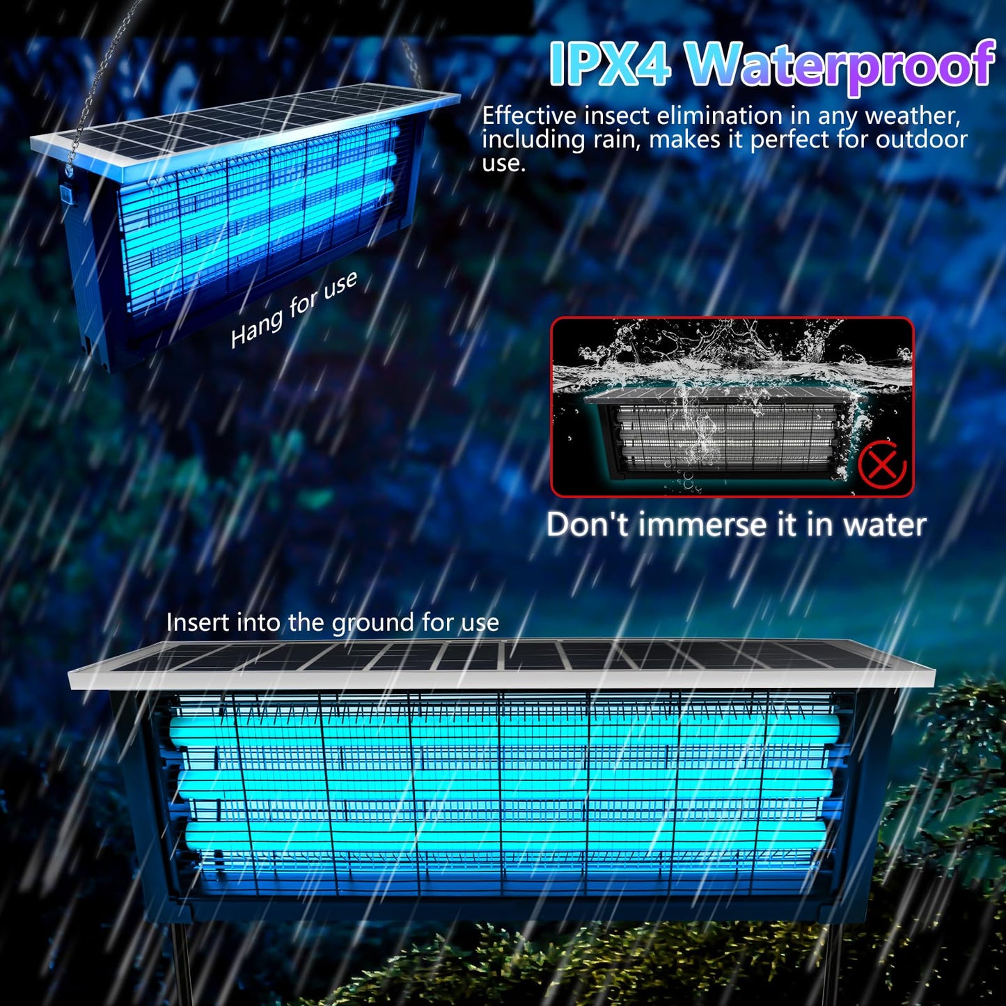 Solar Bug Zapper Outdoor, Wireless Portable Camping Mosquito Zapper 4500V For 3500 Sq.ft with Panel Sensor, Fly Traps with 10FT Extension Cord - Outdoor Solar Outlet