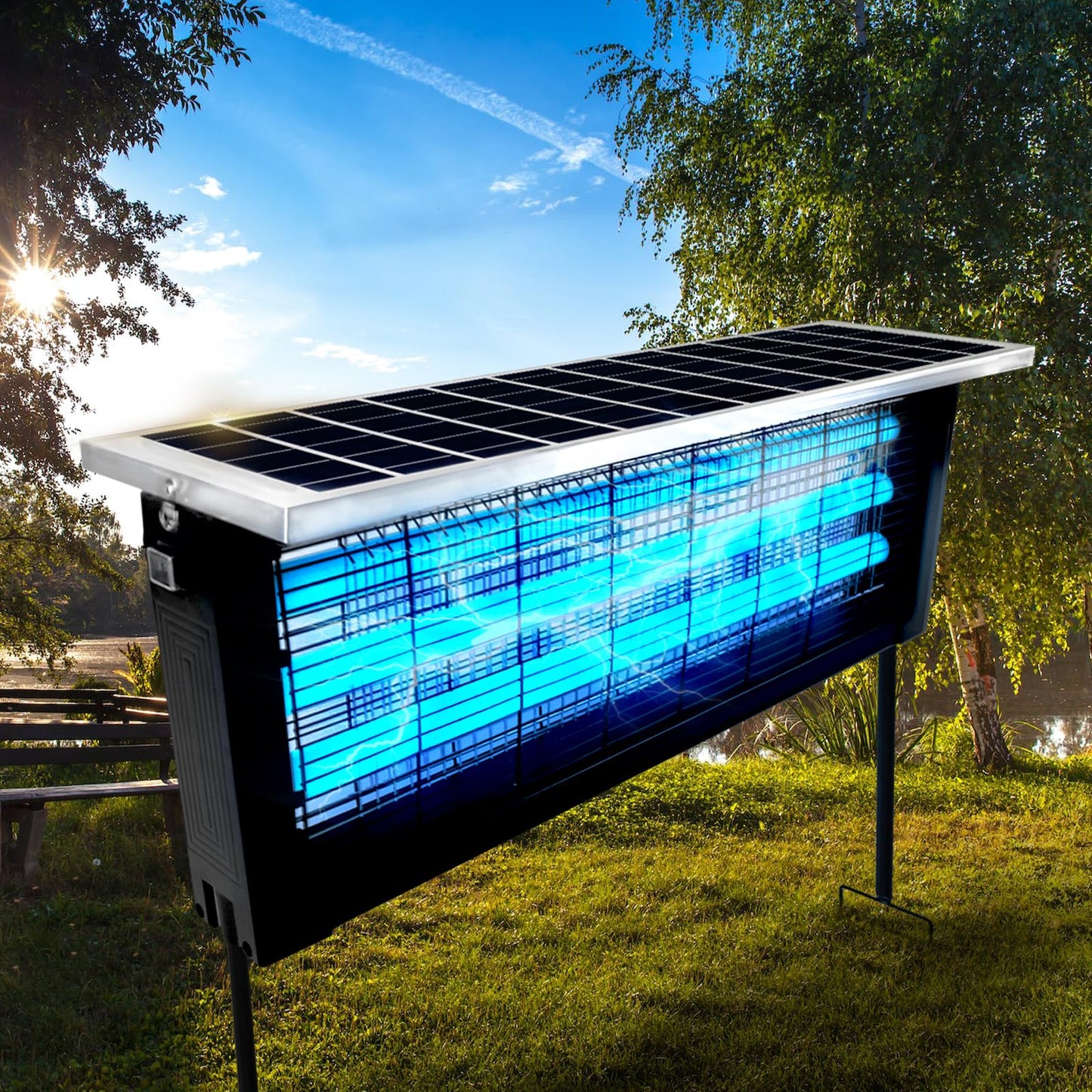 Solar Bug Zapper Outdoor, Wireless Portable Camping Mosquito Zapper 4500V For 3500 Sq.ft with Panel Sensor, Fly Traps with 10FT Extension Cord - Outdoor Solar Outlet