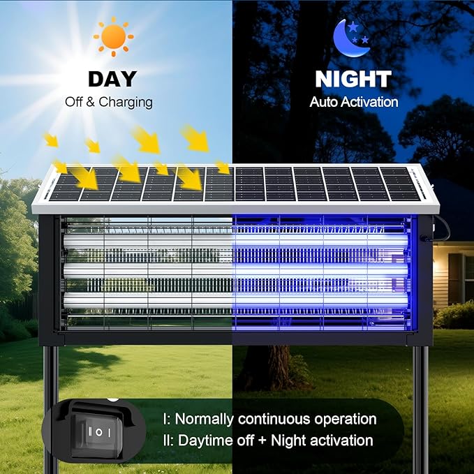 Solar Bug Zapper Outdoor, Wireless Portable Camping Mosquito Zapper 4500V For 3500 Sq.ft with Panel Sensor, Fly Traps with 10FT Extension Cord - Outdoor Solar Outlet