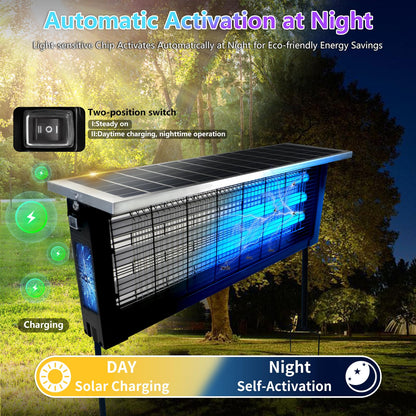 Solar Bug Zapper Outdoor, Wireless Portable Camping Mosquito Zapper 4500V For 3500 Sq.ft with Panel Sensor, Fly Traps with 10FT Extension Cord - Outdoor Solar Outlet