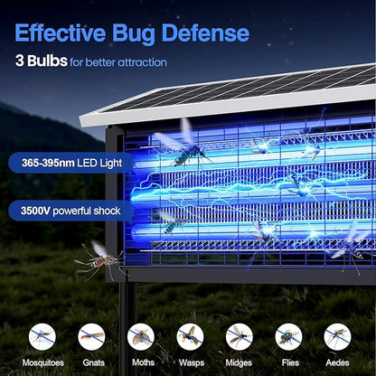 Solar Bug Zapper Outdoor, Wireless Portable Camping Mosquito Zapper 4500V For 3500 Sq.ft with Panel Sensor, Fly Traps with 10FT Extension Cord - Outdoor Solar Outlet