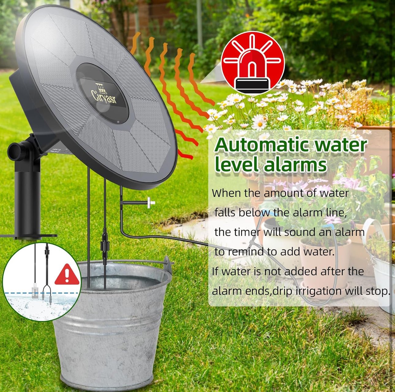 Solar Drip Irrigation System Kit, Automatic Watering System with 6 Timer Modes With 15 Heads - Outdoor Solar Outlet