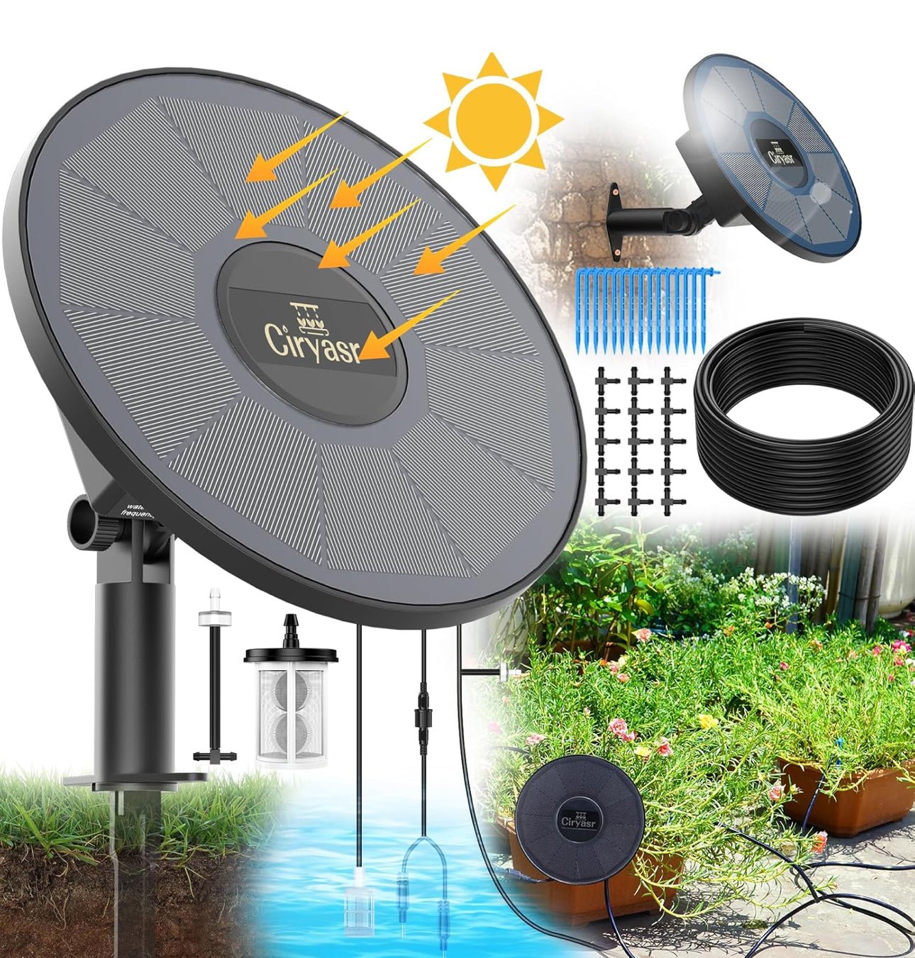 Solar Drip Irrigation System Kit, Automatic Watering System with 6 Timer Modes With 15 Heads - Outdoor Solar Outlet