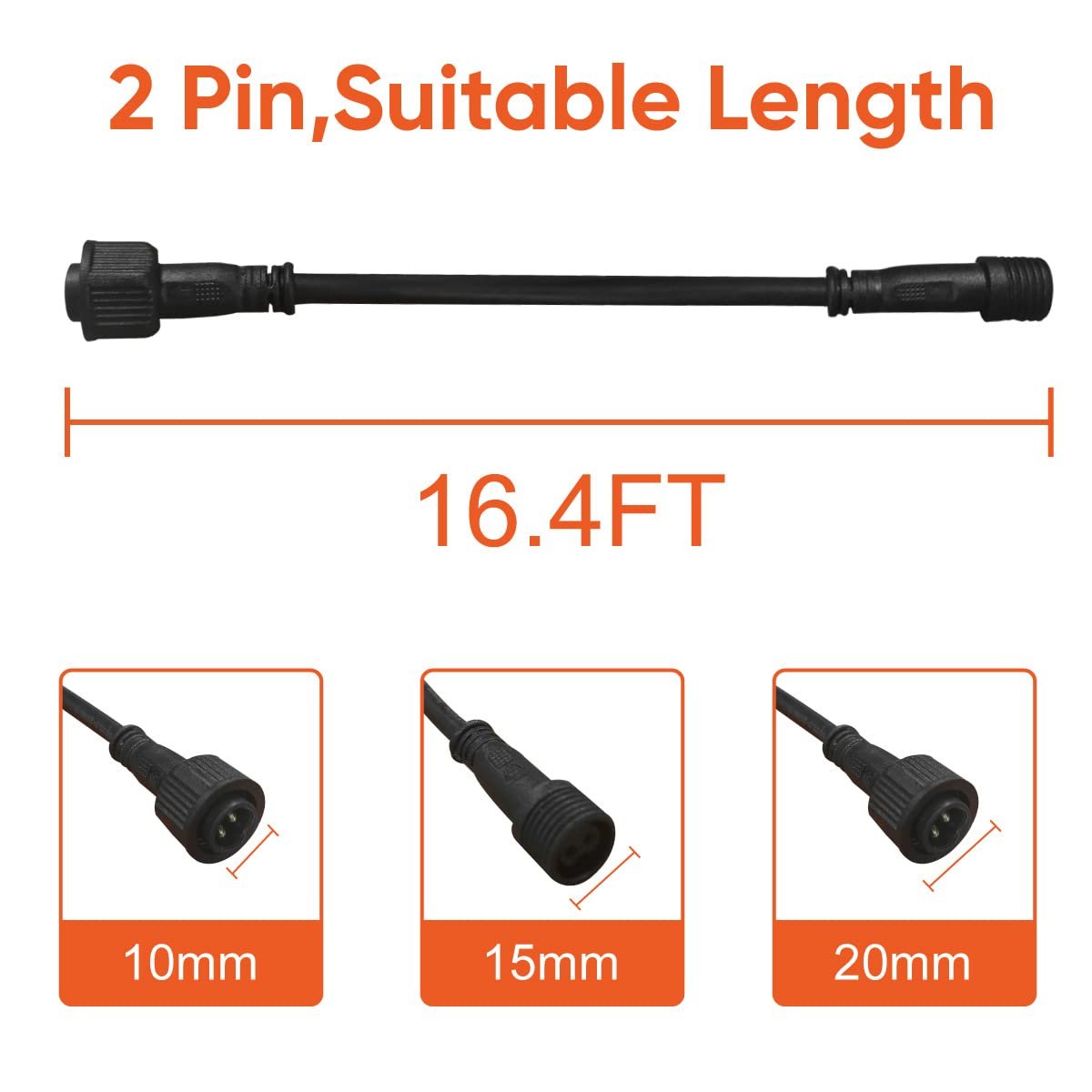 Solar Extension Cable 5m16.4 Feet Extender Wires Cords Two Core with Plug Waterproof IP65 for Solar Flood Lights Solar Street Lights - Outdoor Solar Outlet