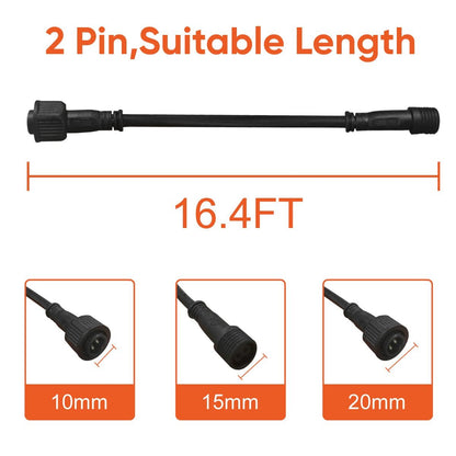Solar Extension Cable 5m16.4 Feet Extender Wires Cords Two Core with Plug Waterproof IP65 for Solar Flood Lights Solar Street Lights - Outdoor Solar Outlet