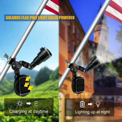 Solar Flag Pole Light, Flagpole Light Solar Powered, Super Bright PC Crystal LED Spotlight, Adjustable Bracket & Metal Clamp Fits 1-1.5" Flagpole - Outdoor Solar Outlet