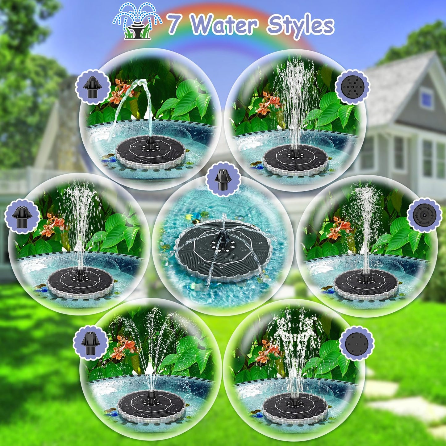 Solar Fountain Colorful Ring Lights, 2026 3.5W Solar Water Fountain with 2000mah Battery, Solar Fountain Pump for Bird Bath, Pond, Pool, Outdoor - Outdoor Solar Outlet