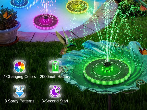 Solar Fountain Colorful Ring Lights, 2026 3.5W Solar Water Fountain with 2000mah Battery, Solar Fountain Pump for Bird Bath, Pond, Pool, Outdoor - Outdoor Solar Outlet