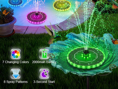 Solar Fountain Colorful Ring Lights, 2026 3.5W Solar Water Fountain with 2000mah Battery, Solar Fountain Pump for Bird Bath, Pond, Pool, Outdoor - Outdoor Solar Outlet