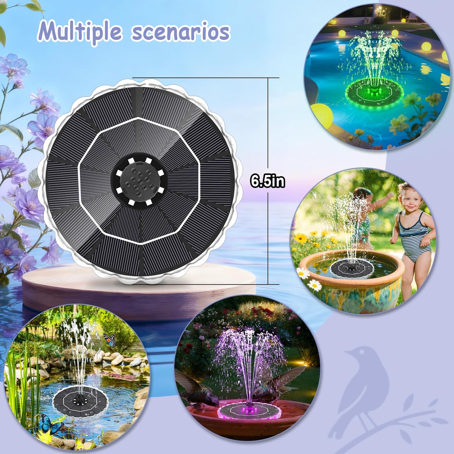 Solar Fountain Colorful Ring Lights, 2026 3.5W Solar Water Fountain with 2000mah Battery, Solar Fountain Pump for Bird Bath, Pond, Pool, Outdoor - Outdoor Solar Outlet