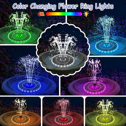 Solar Fountain Colorful Ring Lights, 2026 3.5W Solar Water Fountain with 2000mah Battery, Solar Fountain Pump for Bird Bath, Pond, Pool, Outdoor - Outdoor Solar Outlet