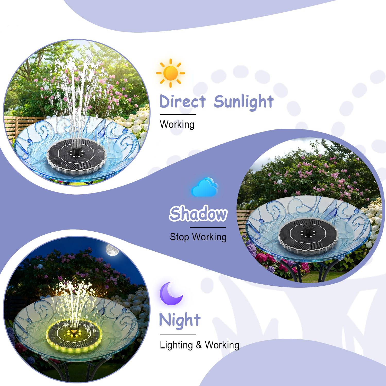 Solar Fountain Colorful Ring Lights, 2026 3.5W Solar Water Fountain with 2000mah Battery, Solar Fountain Pump for Bird Bath, Pond, Pool, Outdoor - Outdoor Solar Outlet