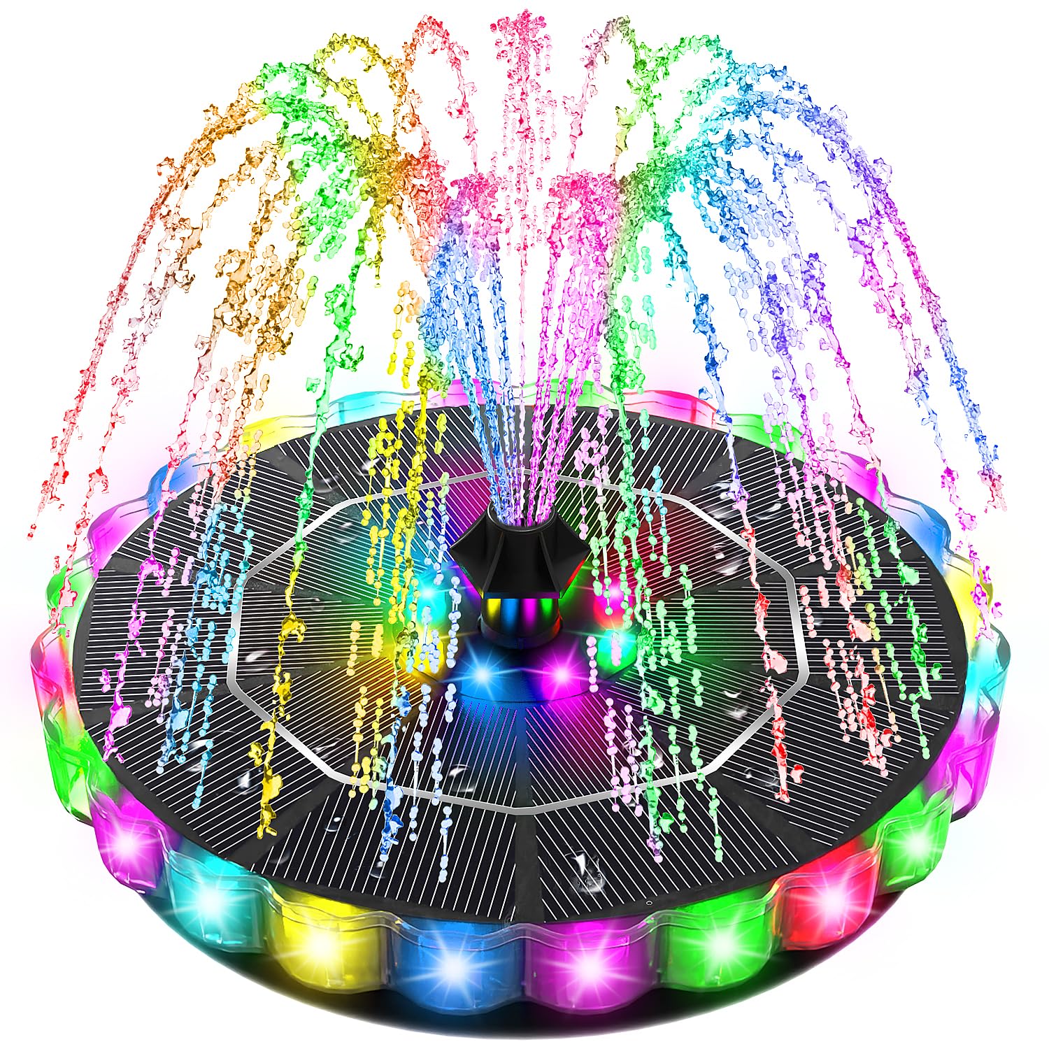 Solar Fountain Colorful Ring Lights, 2026 3.5W Solar Water Fountain with 2000mah Battery, Solar Fountain Pump for Bird Bath, Pond, Pool, Outdoor