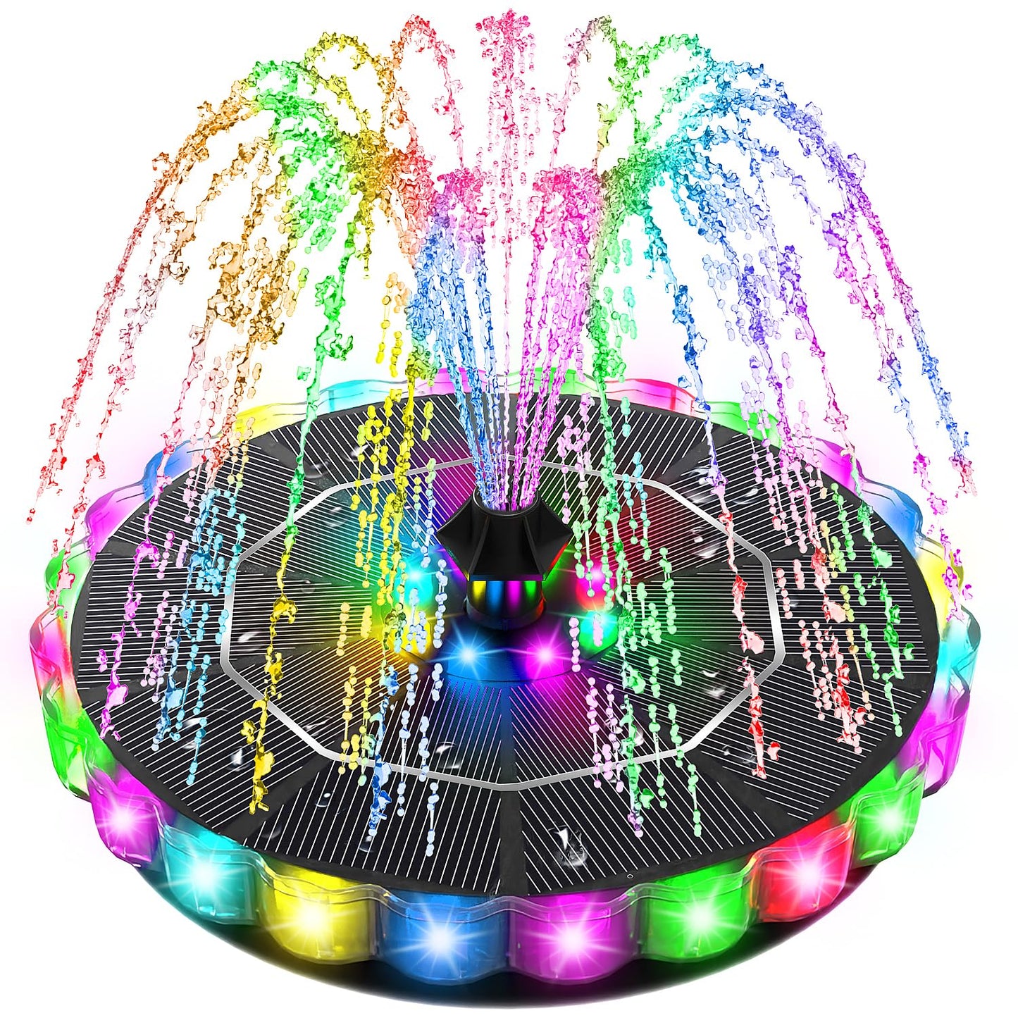 Solar Fountain Colorful Ring Lights, 2026 3.5W Solar Water Fountain with 2000mah Battery, Solar Fountain Pump for Bird Bath, Pond, Pool, Outdoor - Outdoor Solar Outlet