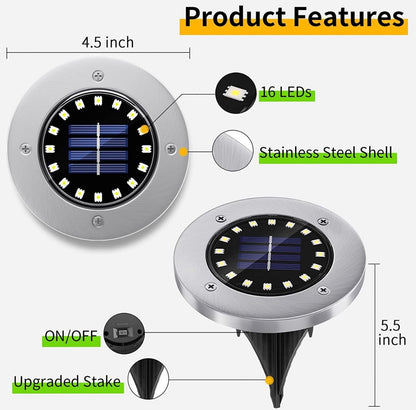 Solar Garden Disk Lights 16LED Solar Ground Lights Underground Lights,4 Pack-20 Lumen - Outdoor Solar Outlet