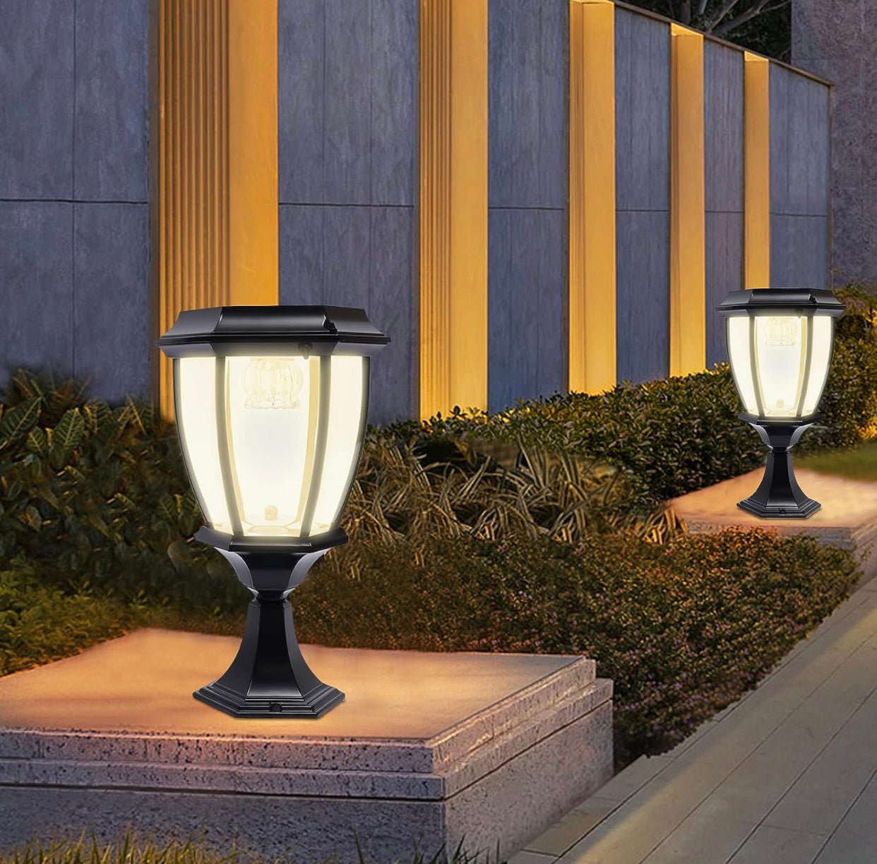 Solar Lamp Post Lights ,Outdoor Aluminum Floor Lamp,Waterproof Solar Powered Street Lights for Garden, Pathway, Driveway, Front/ Back Door, Warm White Solar Post Light,Replaceable Bulb(2 Pack) - Outdoor Solar Outlet