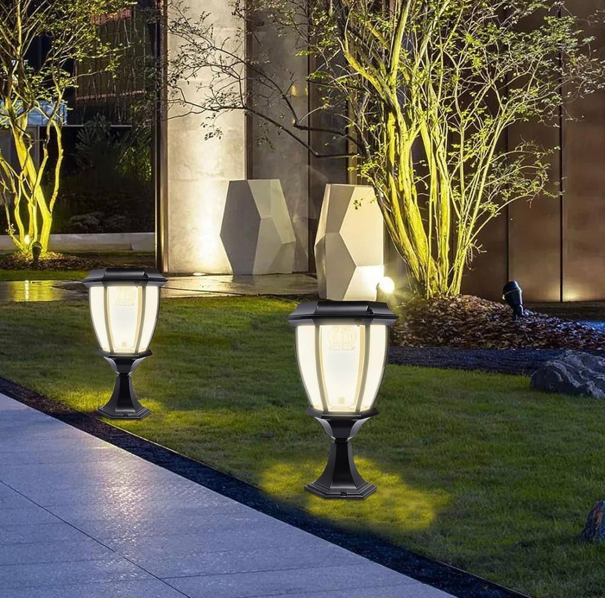 Solar Lamp Post Lights ,Outdoor Aluminum Floor Lamp,Waterproof Solar Powered Street Lights for Garden, Pathway, Driveway, Front/ Back Door, Warm White Solar Post Light,Replaceable Bulb(2 Pack) - Outdoor Solar Outlet