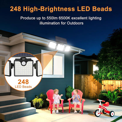 Solar Motion Sensor Lights - IP65 Waterproof Solar Strobe Wall Lights - Bright White/Red & Blue Flashing - Outdoor Solar Outlet
