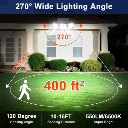 Solar Motion Sensor Lights - IP65 Waterproof Solar Strobe Wall Lights - Bright White/Red & Blue Flashing - Outdoor Solar Outlet