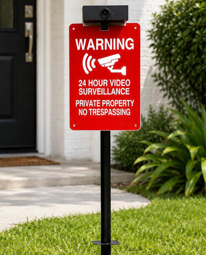 Solar No Trespassing Yard Sign with Stake — Active Nighttime Illumination, Highly Visible Metal & ABS Private Property Sign, Solar + Type-C Charging - Outdoor Solar Outlet