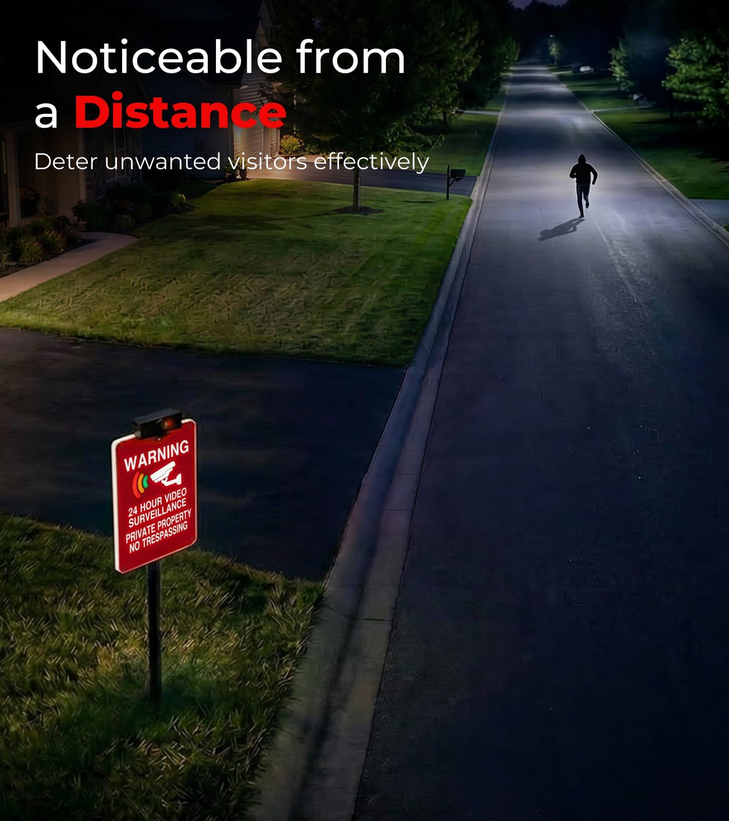 Solar No Trespassing Yard Sign with Stake — Active Nighttime Illumination, Highly Visible Metal & ABS Private Property Sign, Solar + Type-C Charging - Outdoor Solar Outlet