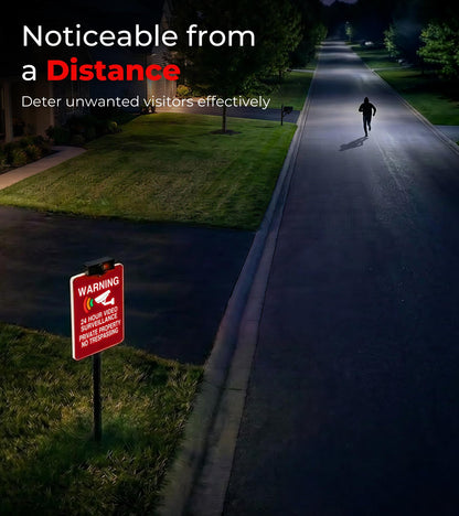 Solar No Trespassing Yard Sign with Stake — Active Nighttime Illumination, Highly Visible Metal & ABS Private Property Sign, Solar + Type-C Charging - Outdoor Solar Outlet
