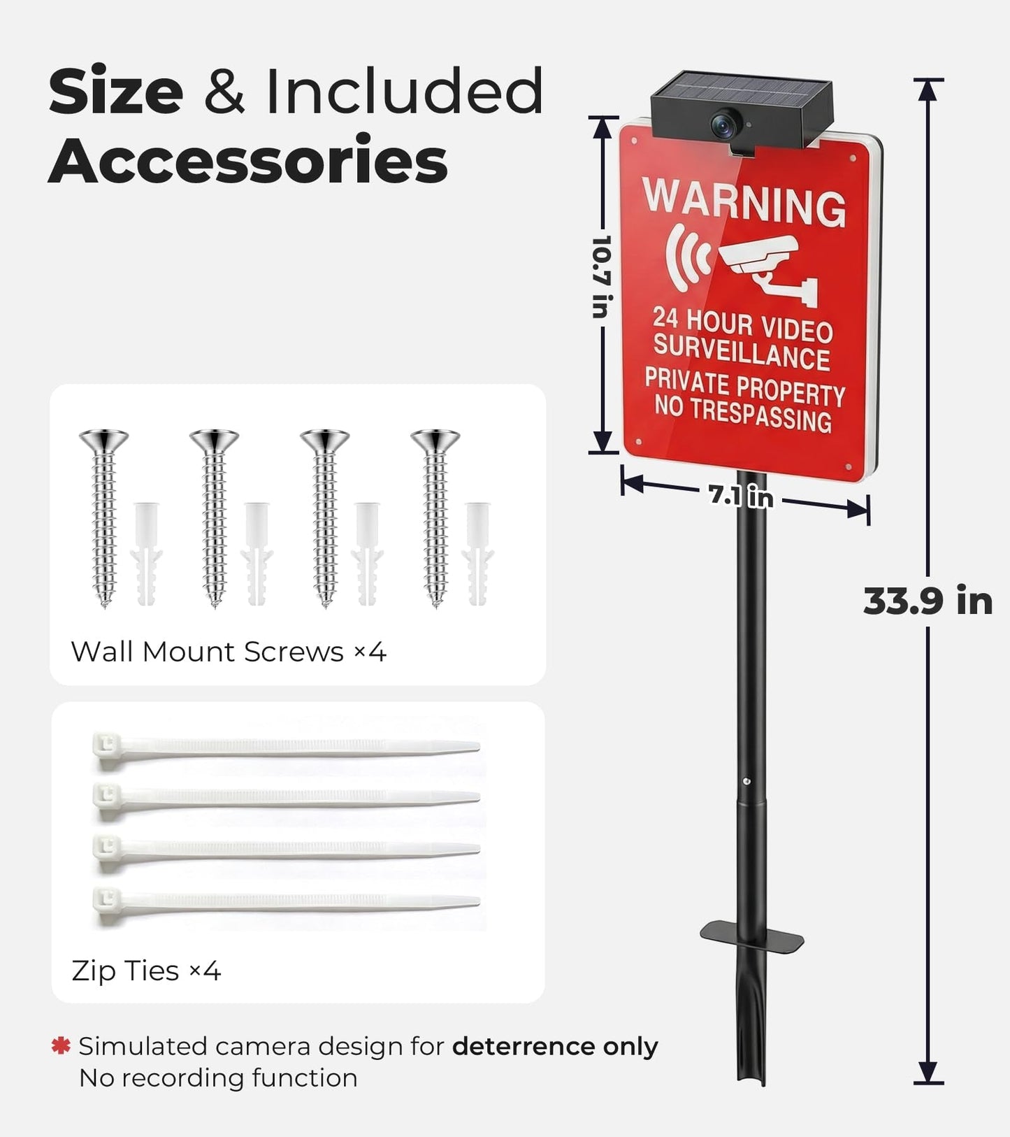 Solar No Trespassing Yard Sign with Stake — Active Nighttime Illumination, Highly Visible Metal & ABS Private Property Sign, Solar + Type-C Charging - Outdoor Solar Outlet