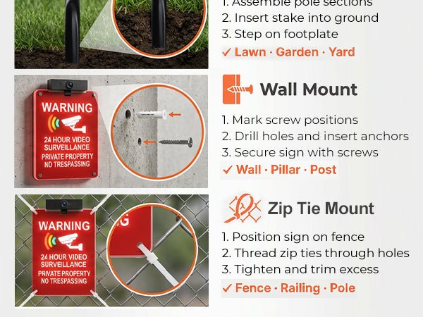 Solar No Trespassing Yard Sign with Stake — Active Nighttime Illumination, Highly Visible Metal & ABS Private Property Sign, Solar + Type-C Charging - Outdoor Solar Outlet