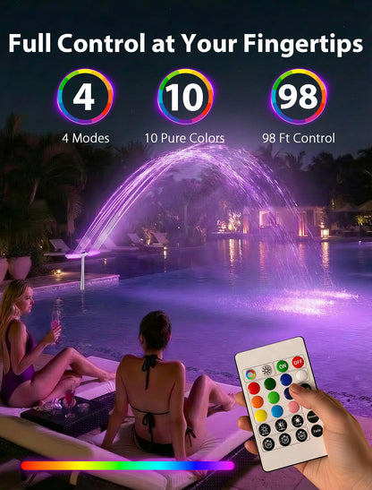 Solar Pool Fountain with 10-Color 4-Modes Lights, Dual Spray Waterfall Sprinkler 360° Adjustable, Compatible with Above & Inground Pools - Outdoor Solar Outlet