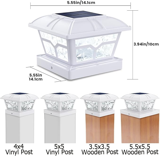 Solar Post Cap Lights Outdoor Glass 2 Modes 8 LEDs for 4x4 5x5 6x6 Posts Fence Deck Patio Decoration Warm White/Cool White (2 Pack) - Outdoor Solar Outlet