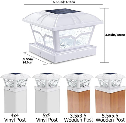 Solar Post Cap Lights Outdoor Glass 2 Modes 8 LEDs for 4x4 5x5 6x6 Posts Fence Deck Patio Decoration Warm White/Cool White (2 Pack) - Outdoor Solar Outlet
