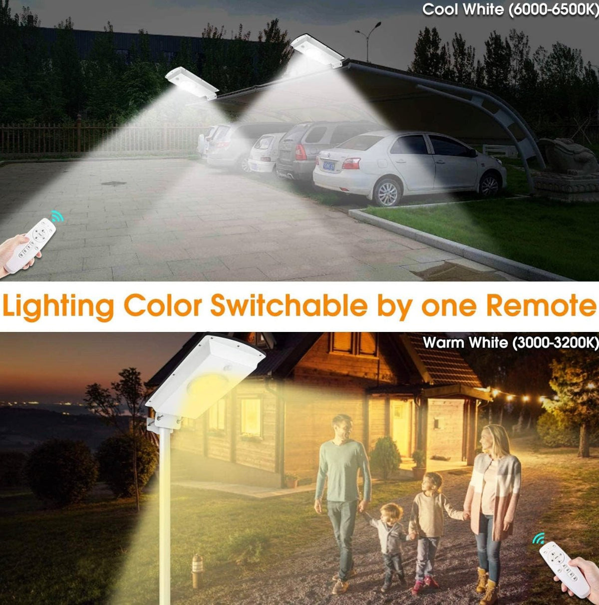 Solar Street Lights Outdoor, Cool White/Warm White Solar Street Light Dusk to Dawn/Motion Sensor, 1300LM IP65 Waterproof, Dimmable Remote Control - Outdoor Solar Outlet
