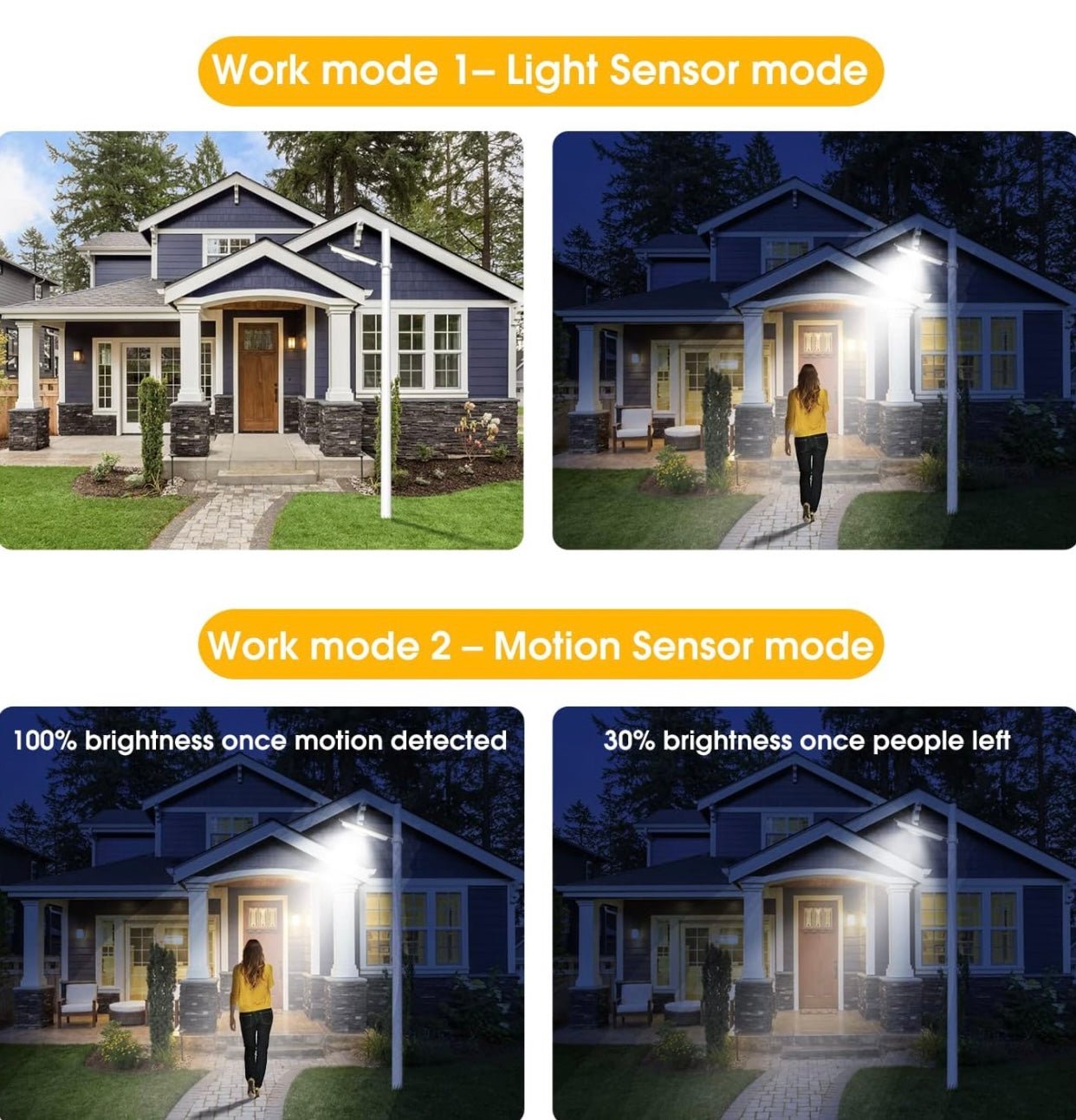 Solar Street Lights Outdoor, Cool White/Warm White Solar Street Light Dusk to Dawn/Motion Sensor, 1300LM IP65 Waterproof, Dimmable Remote Control - Outdoor Solar Outlet