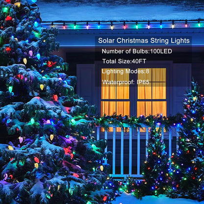 Solar String Strawberry Lights Outdoor 100 LED 40Ft Multi-Color Christmas Fairy Lights with 8 Lighting Modes, Waterproof - Outdoor Solar Outlet