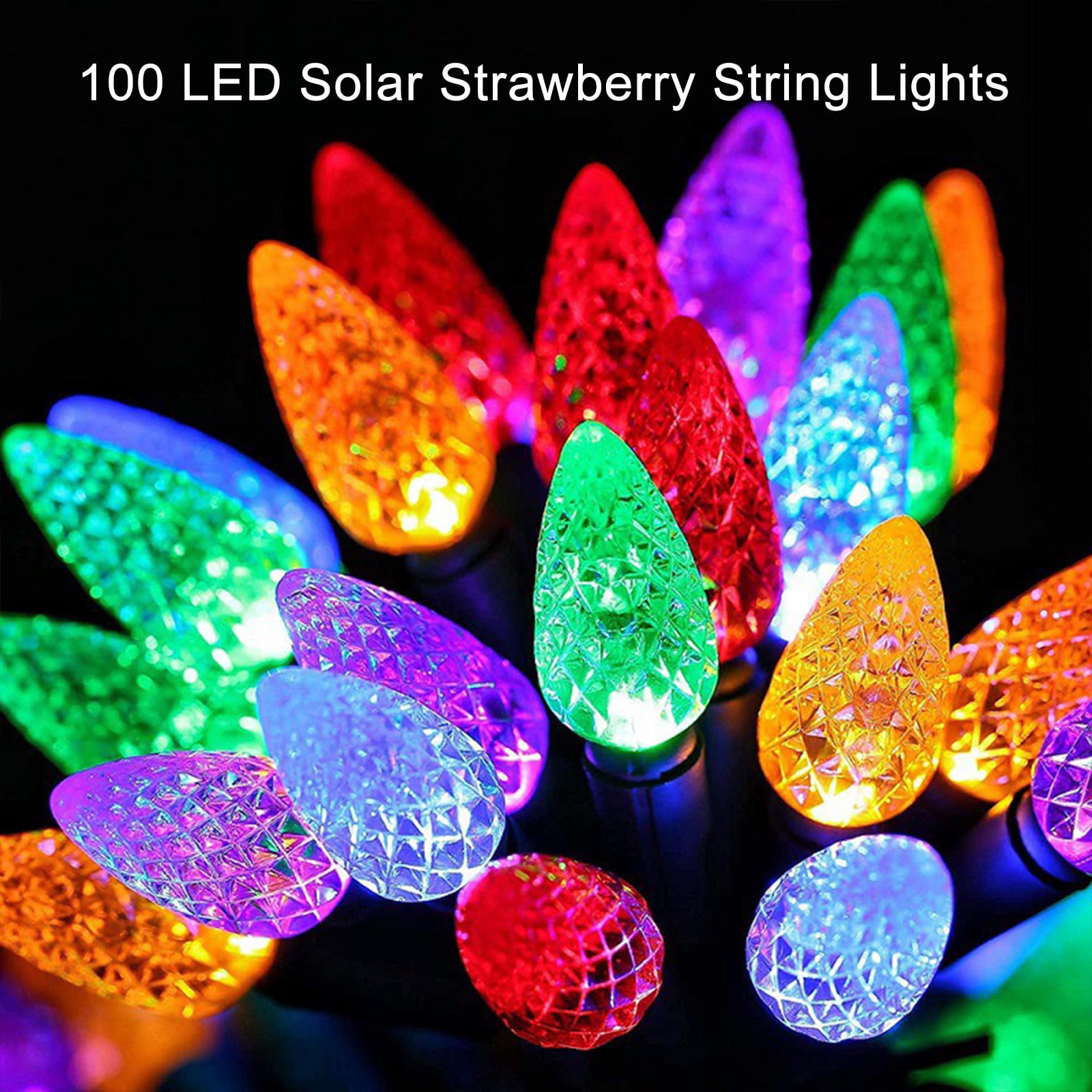 Solar String Strawberry Lights Outdoor 100 LED 40Ft Multi-Color Christmas Fairy Lights with 8 Lighting Modes, Waterproof - Outdoor Solar Outlet