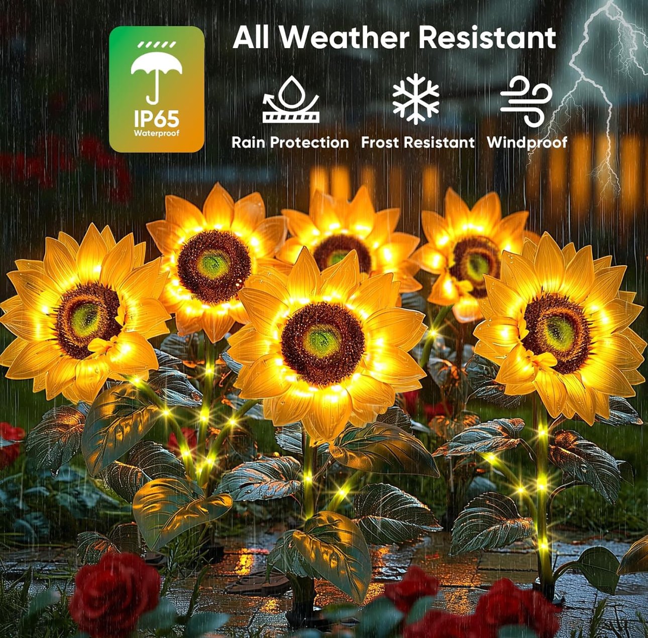 Solar Sunflower Lights 3 Pack with 9 Sunflower Lights - Outdoor Solar Outlet