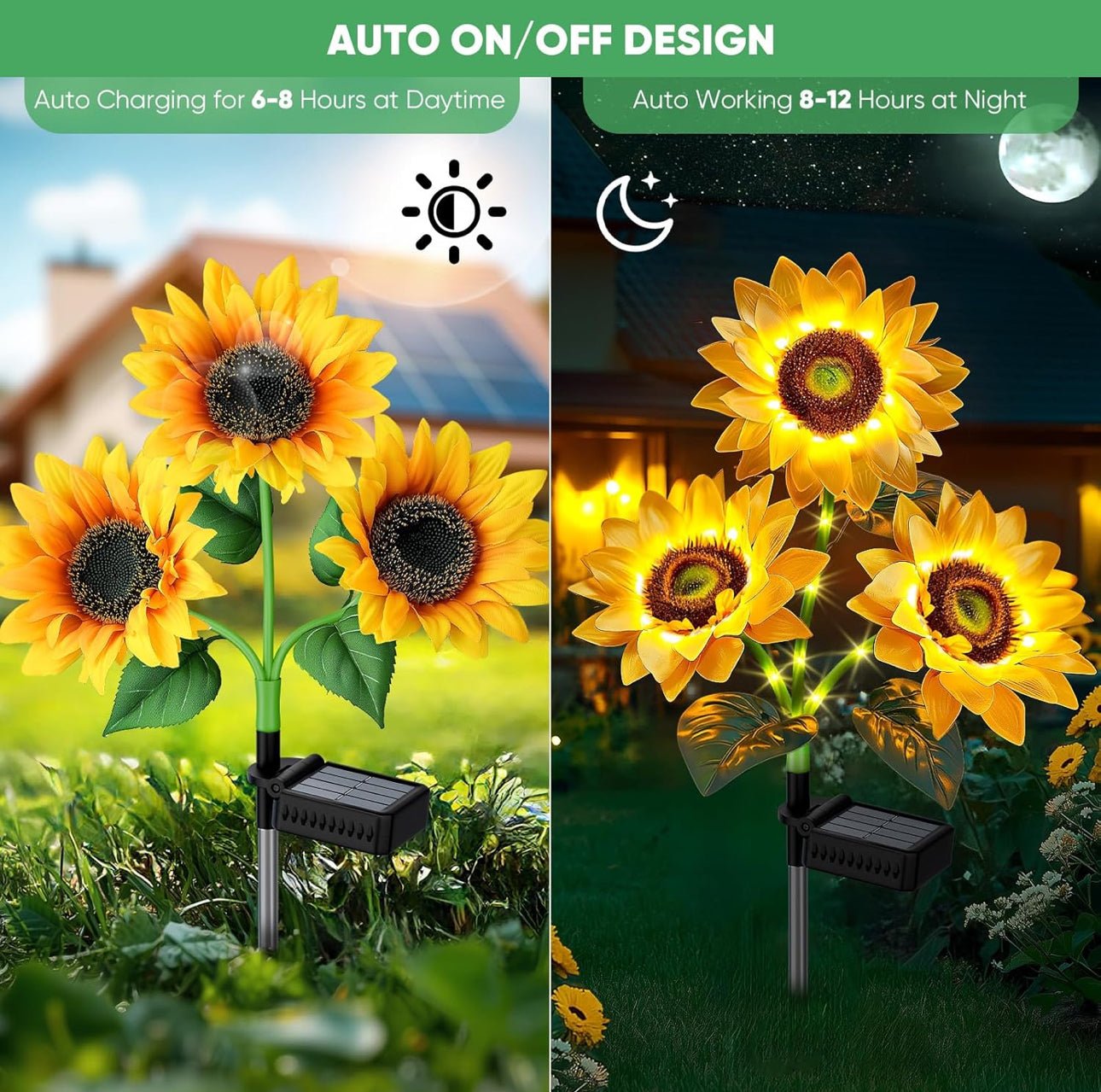 Solar Sunflower Lights 3 Pack with 9 Sunflower Lights - Outdoor Solar Outlet