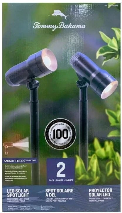 Tommy Bahama Solar LED Landscape Spotlights with Remote Solar Panels – 100 Lumens, 2-Pack - Outdoor Solar Outlet