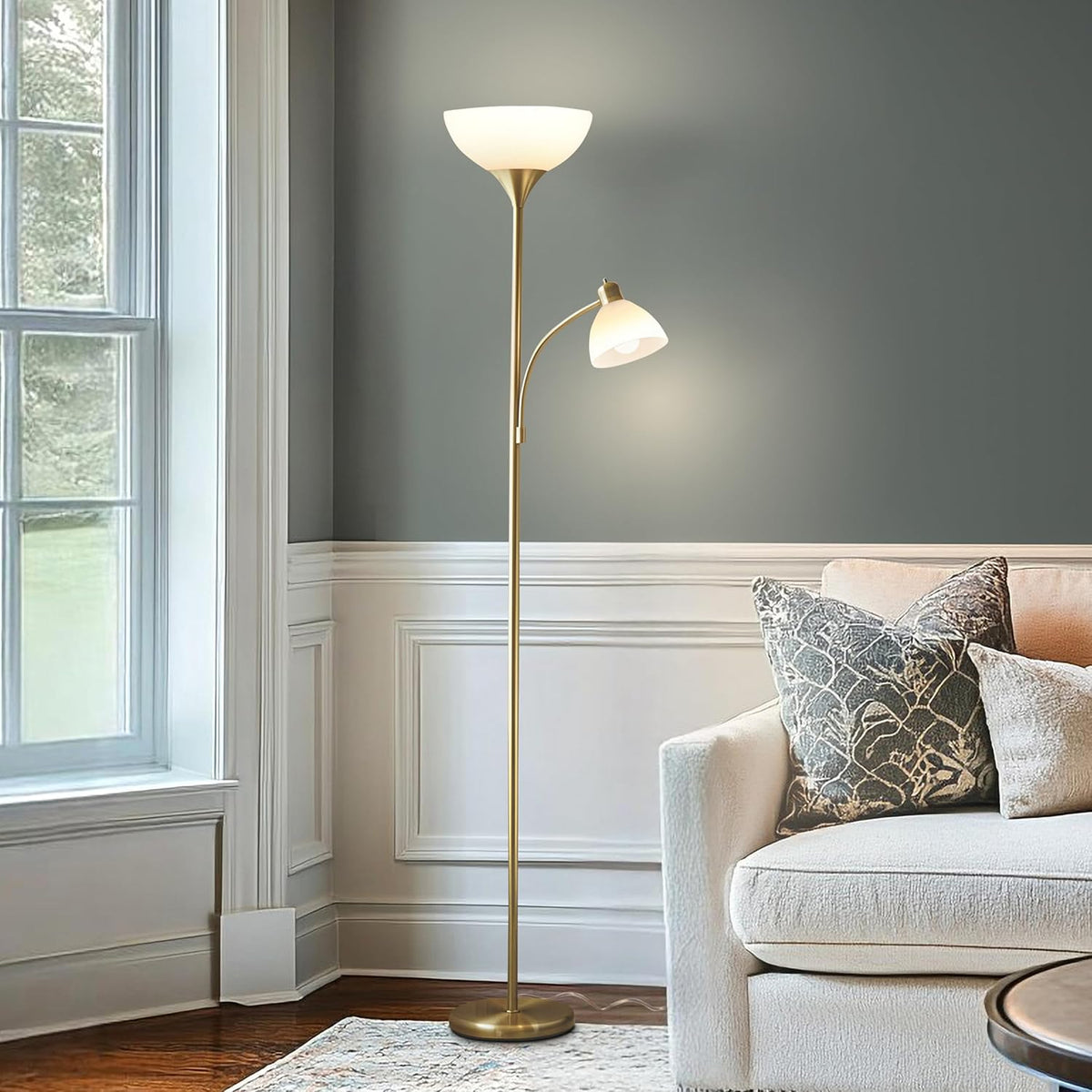 Torchiere Floor Lamp – High Brightness Torchiere Floor Lamp with 2 Reading Lights Lamps with Efficient LED - Outdoor Solar Outlet