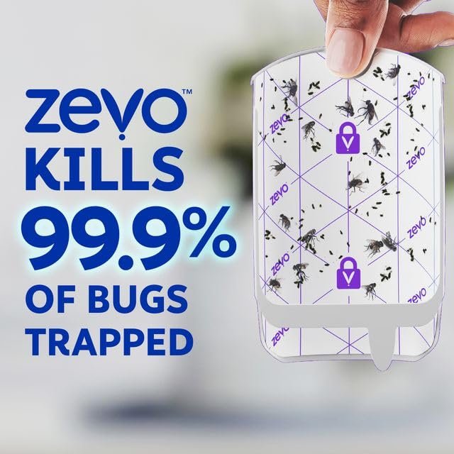 Zevo 1 Flying Insect Traps & 2 Refill Cartridges - Plug in Fly Trap & Indoor Bug Catcher for Gnats, House & Fruit Flies - Blue & UV Light Technology, Mess-Free Alternative to Bug Zapper - Outdoor Solar Outlet