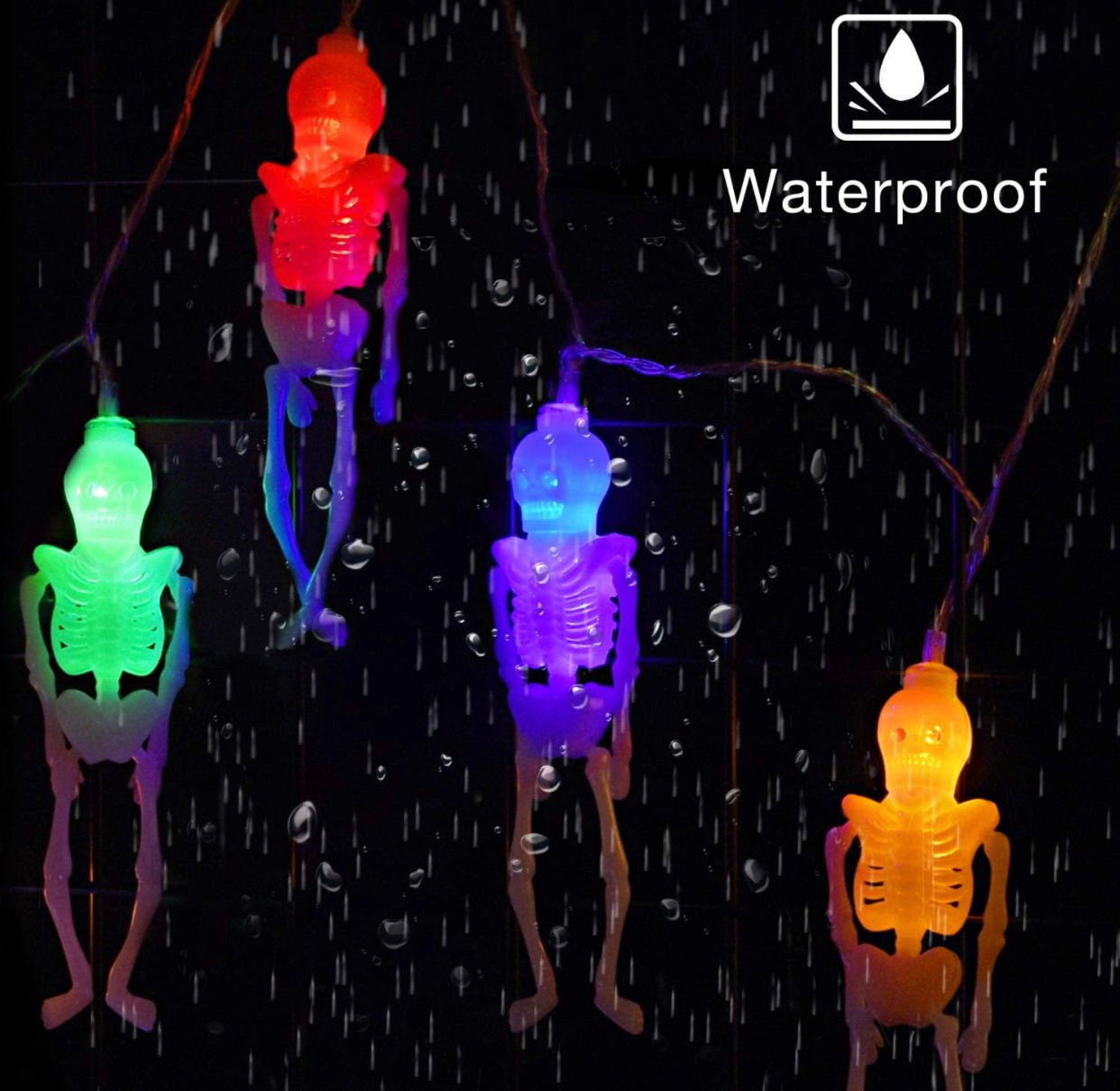 10Ft Solar Powered Skeleton Lights Halloween String Lights -20LEDs 2 Lighting Modes - Outdoor Solar Outlet