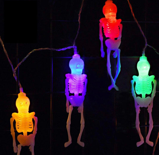 10Ft Solar Powered Skeleton Lights Halloween String Lights -20LEDs 2 Lighting Modes - Outdoor Solar Outlet