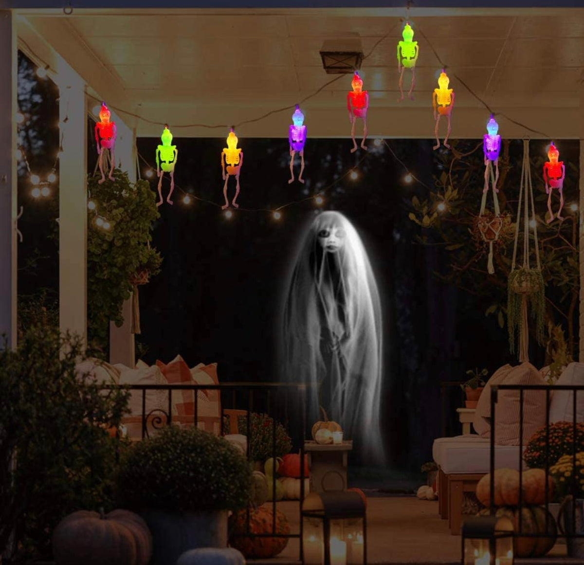 10Ft Solar Powered Skeleton Lights Halloween String Lights -20LEDs 2 Lighting Modes - Outdoor Solar Outlet