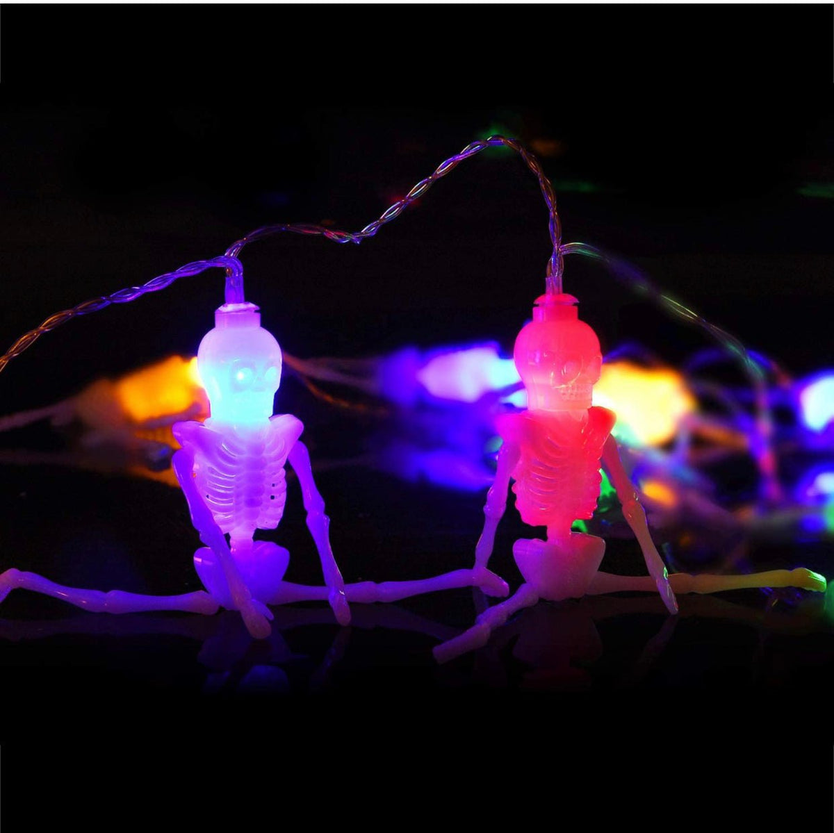 10Ft Solar Powered Skeleton Lights Halloween String Lights -20LEDs 2 Lighting Modes - Outdoor Solar Outlet