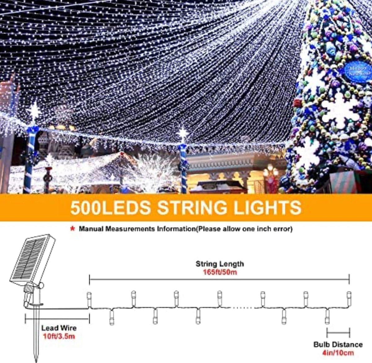 165Ft Solar String Lights White Wire Outdoor,500 LED Christmas Lights with 8 Modes and Timer, Remote Control - Outdoor Solar Outlet