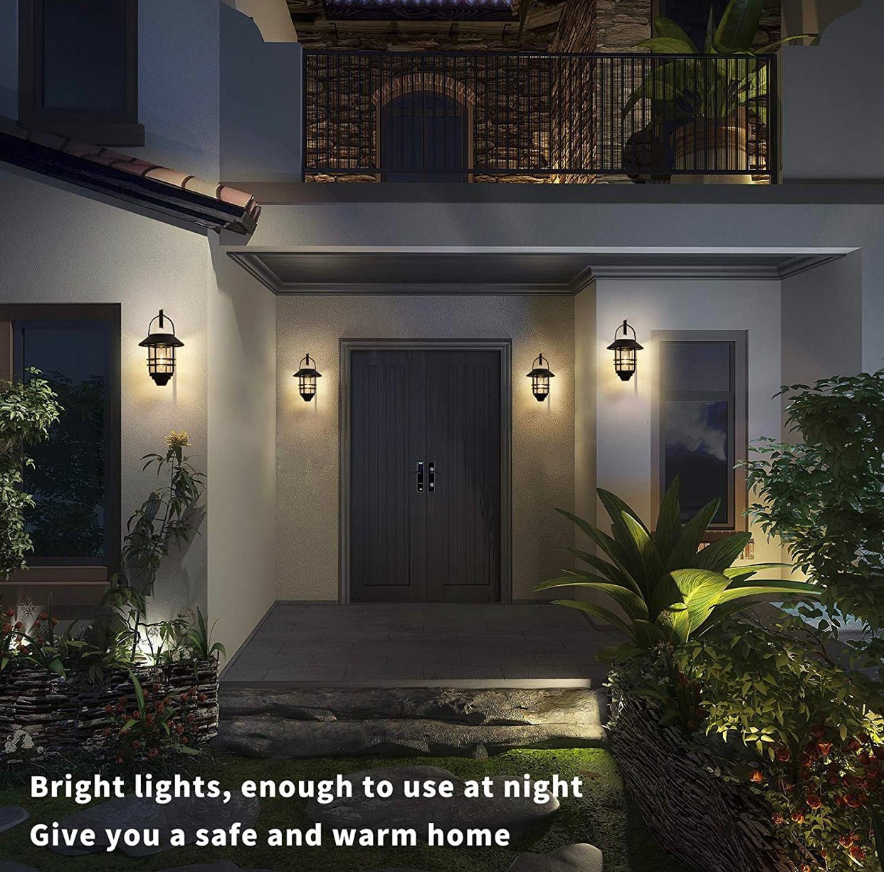 2 Pack Security Solar Hanging Lanterns , Wall/Porch Lights 15 Lumen Heavy Glass & Stainless - Outdoor Solar Outlet