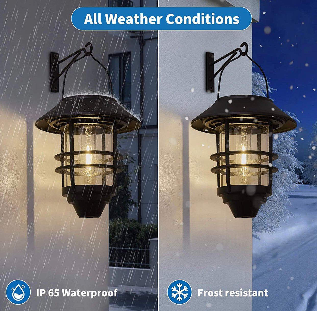 2 Pack Security Solar Hanging Lanterns , Wall/Porch Lights 15 Lumen Heavy Glass & Stainless - Outdoor Solar Outlet