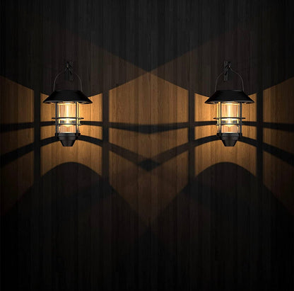 2 Pack Security Solar Hanging Lanterns , Wall/Porch Lights 15 Lumen Heavy Glass & Stainless - Outdoor Solar Outlet