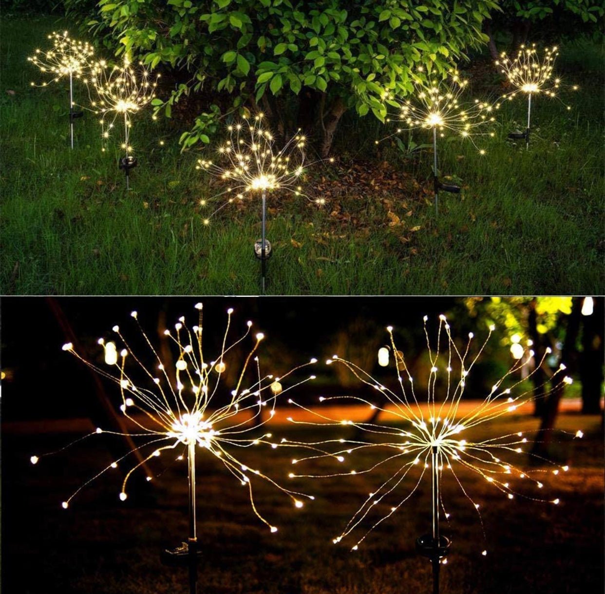 2 Pack Solar Garden Firework Lights Solar Powered String Light with 2 Lighting Modes Twinkling and Steady - Outdoor Solar Outlet