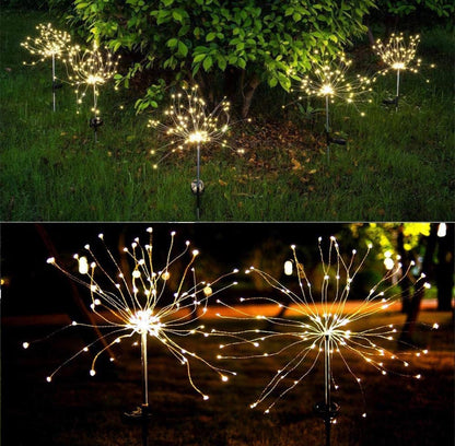 2 Pack Solar Garden Firework Lights Solar Powered String Light with 2 Lighting Modes Twinkling and Steady - Outdoor Solar Outlet